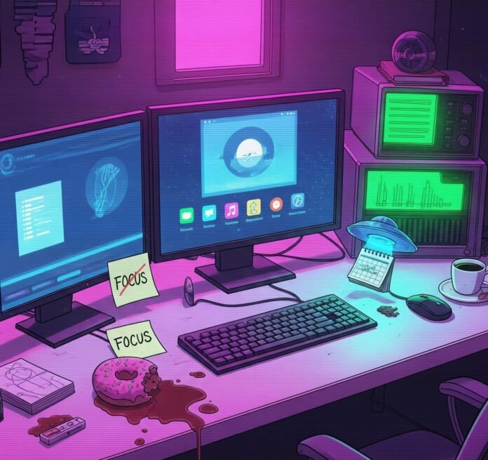 Digital Chaos & Focus: A Glitchy Vaporwave Workspace Digital Chaos & Focus: A Glitchy Vaporwave Workspace