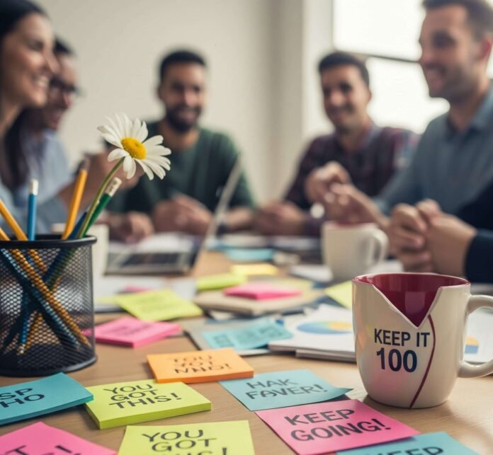 Optimistic Clutter: Productive Workspace with Team Vibes Optimistic Clutter: Productive Workspace with Team Vibes