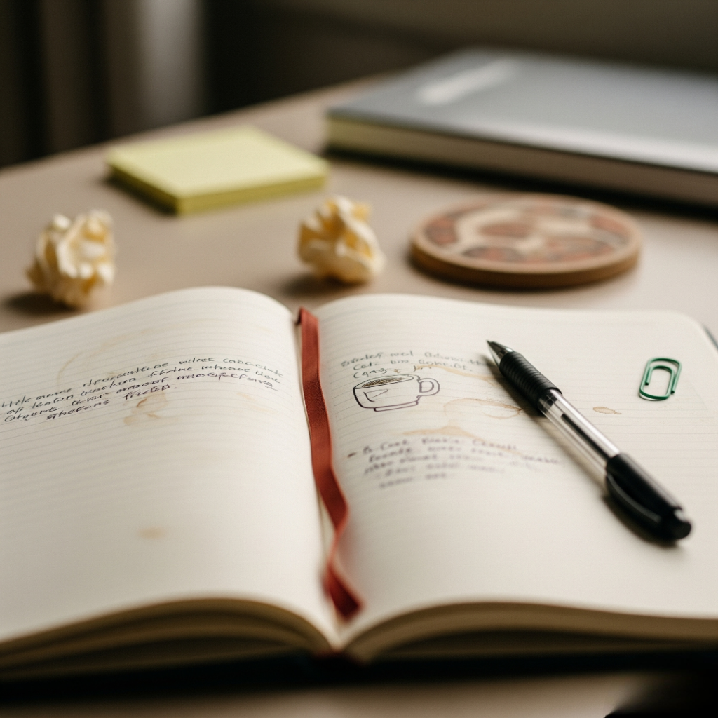 Messy Desk Musings: Teal Pen & Stained Journal
