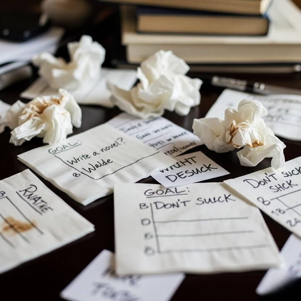 Humorous Goal Setting: Coffee-Stained Napkins and Ambitious Dreams