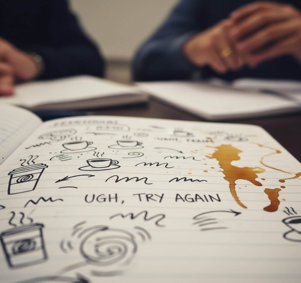 Team Meeting Aftermath: Coffee Stains & Doodles