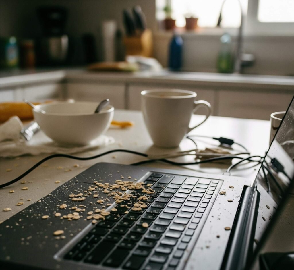 Oatmeal Laptop Disaster: Chaotic Morning