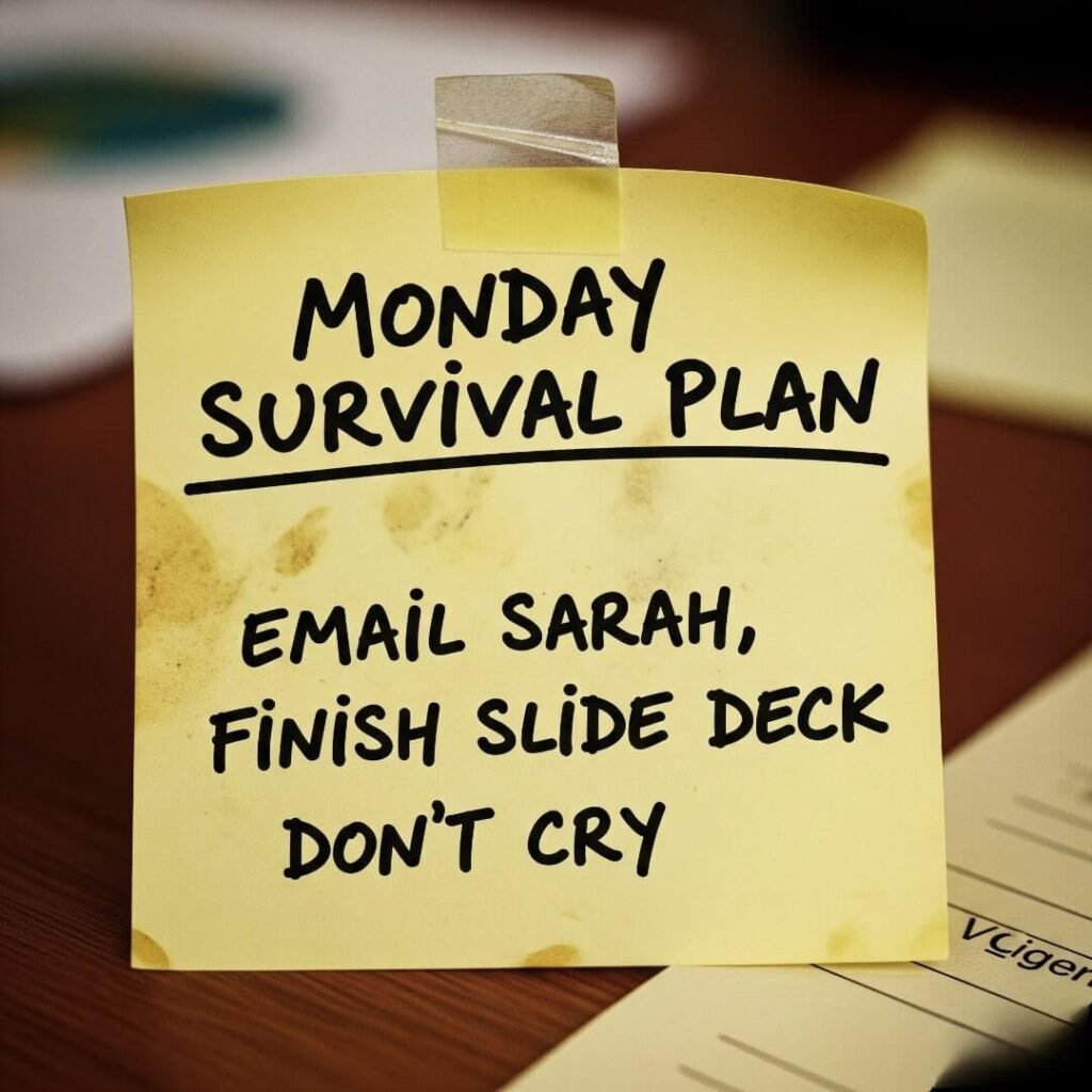 Monday Survival Plan: Humorous Sticky Note