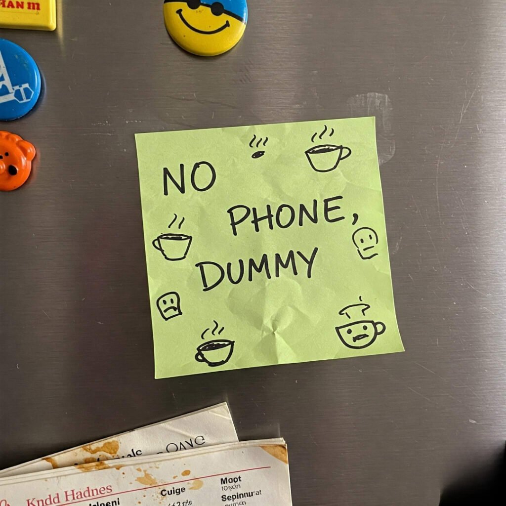 "NO PHONE, DUMMY" Note