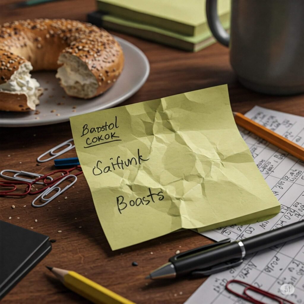Crumpled note on messy desk