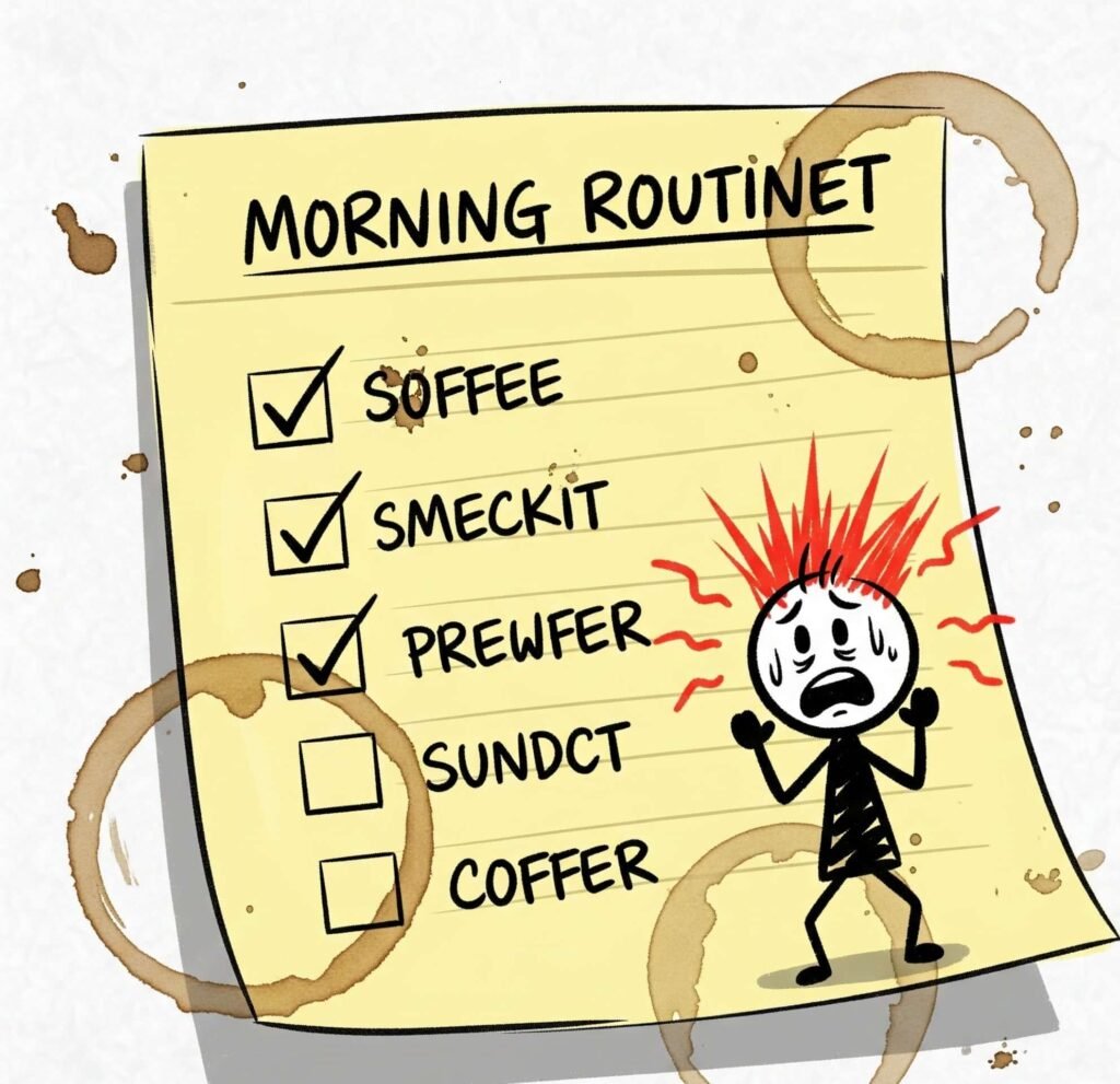 Panicked Morning Checklist: Hand-Drawn & Coffee-Stained