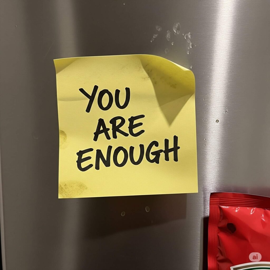 Smudged "You Are Enough" Fridge Note with Ketchup