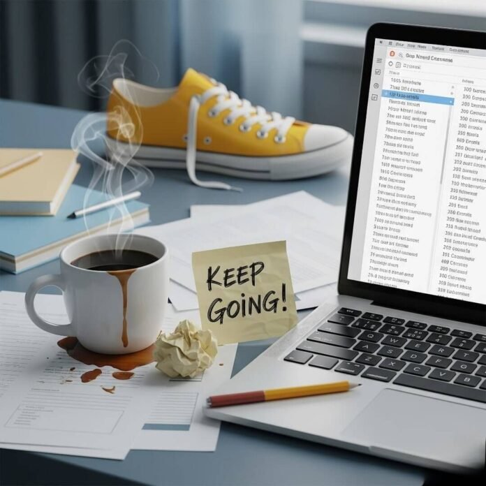 Cluttered Desk & Coffee Chaos: Work Motivation & Productivity