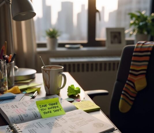 How I Stayed Motivated for 100 Days Straight Chicago Apartment Desk: Clutter, Coffee & Motivation