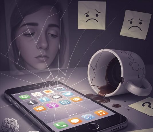 Mental Health and Social Media: What You Need to Know Digital Overload: Cracked Phone, Spilled Coffee, Tired Reflection
