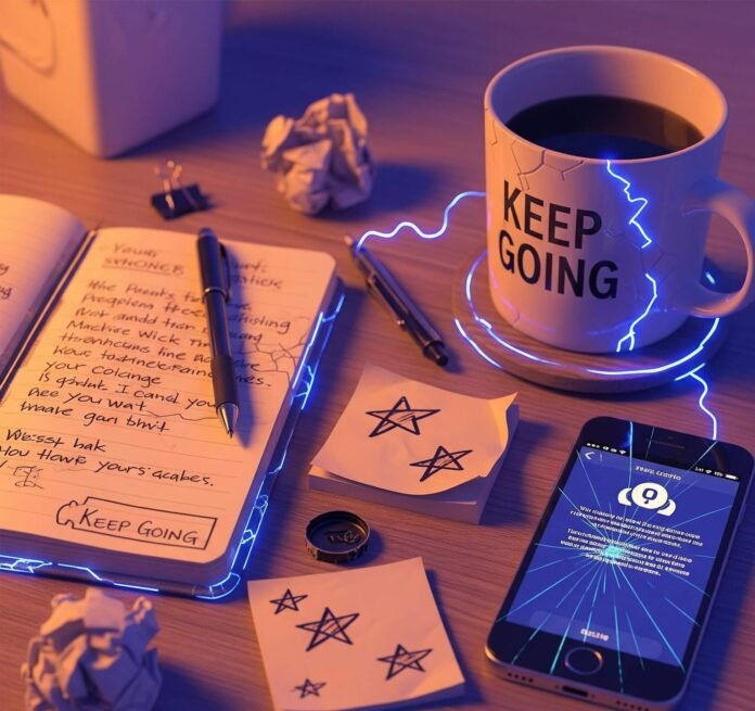 Wistful "Keep Going" Mug & Notebook - Creative Reflection